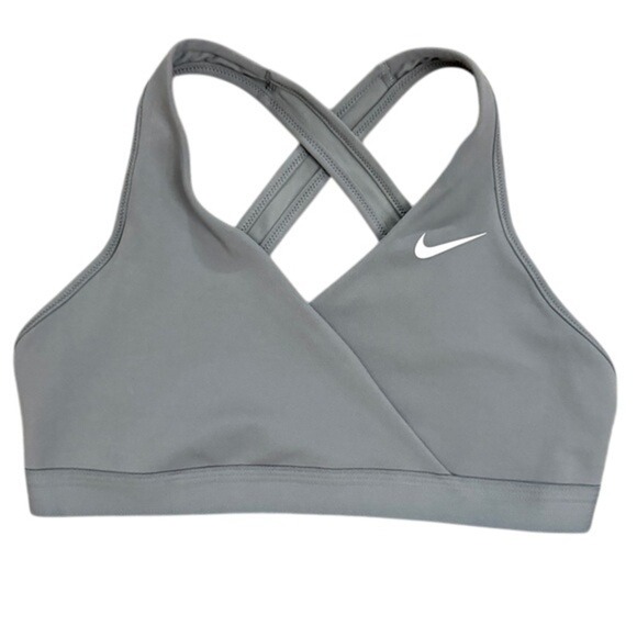 Nike Dri-Fit Women's Large Gray Padded Sports Bra Swoosh Logo - Picture 1 of 4
